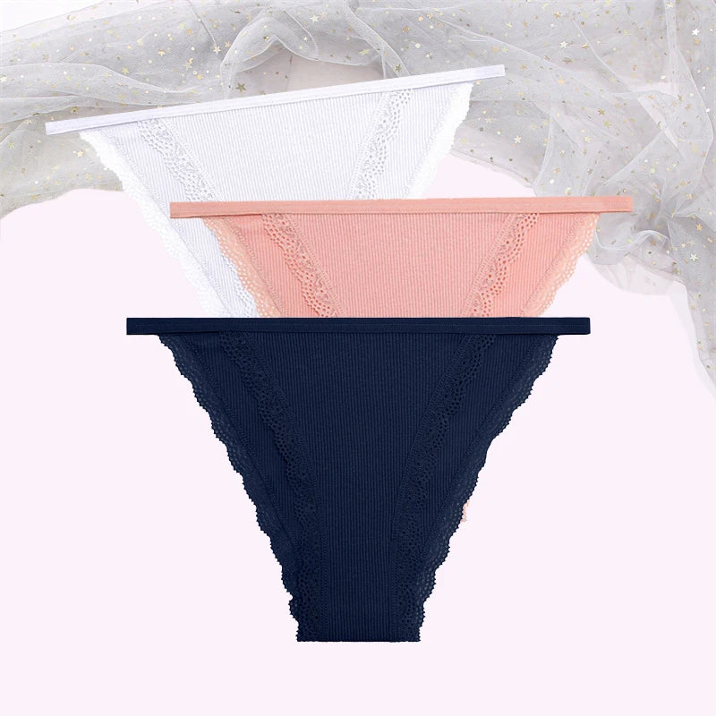 Cotton Lace Briefs Set - Womens Comfortable Underwear 3 Pcs S-XL - ZOOMNSTORE