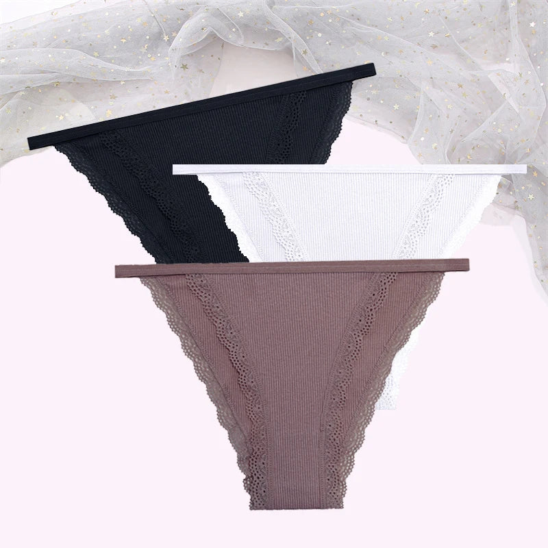 Cotton Lace Briefs Set - Womens Comfortable Underwear 3 Pcs S-XL - ZOOMNSTORE