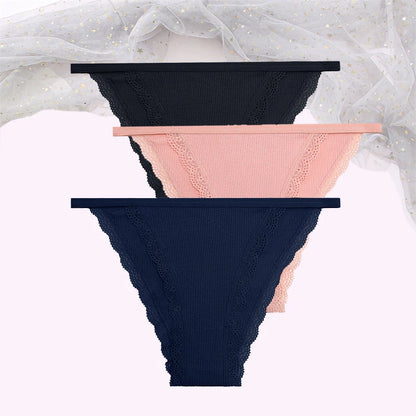 Cotton Lace Briefs Set - Womens Comfortable Underwear 3 Pcs S-XL - ZOOMNSTORE
