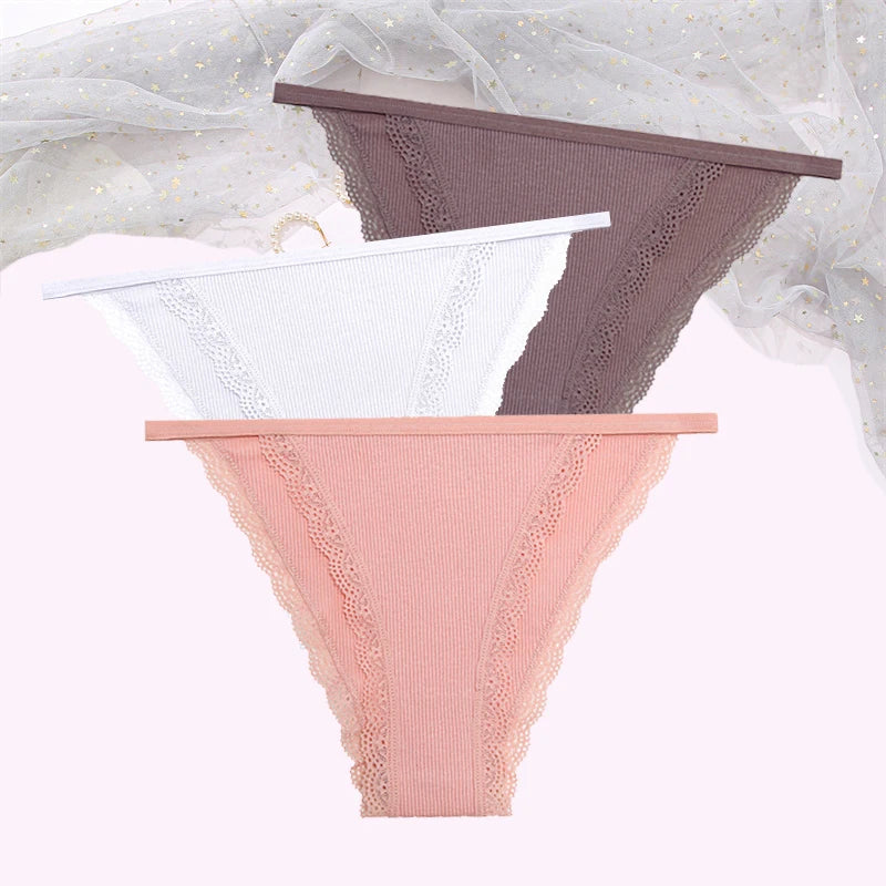 Cotton Lace Briefs Set - Womens Comfortable Underwear 3 Pcs S-XL - ZOOMNSTORE