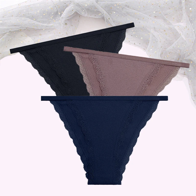 Cotton Lace Briefs Set - Womens Comfortable Underwear 3 Pcs S-XL - ZOOMNSTORE