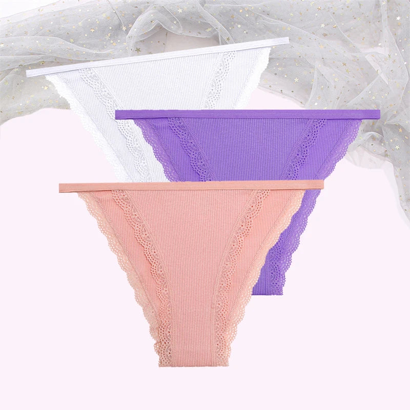 Cotton Lace Briefs Set - Womens Comfortable Underwear 3 Pcs S-XL - ZOOMNSTORE