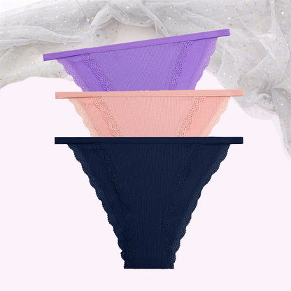 Cotton Lace Briefs Set - Womens Comfortable Underwear 3 Pcs S-XL - ZOOMNSTORE