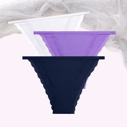 Cotton Lace Briefs Set - Womens Comfortable Underwear 3 Pcs S-XL - ZOOMNSTORE