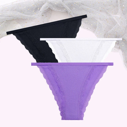 Cotton Lace Briefs Set - Womens Comfortable Underwear 3 Pcs S-XL - ZOOMNSTORE