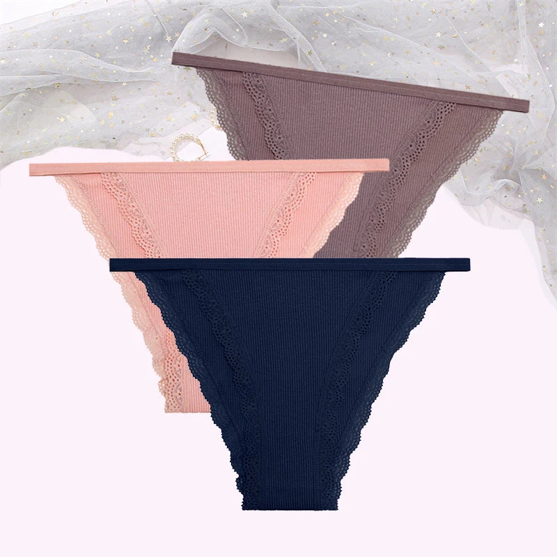 Cotton Lace Briefs Set - Womens Comfortable Underwear 3 Pcs S-XL - ZOOMNSTORE