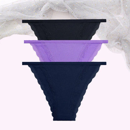 Cotton Lace Briefs Set - Womens Comfortable Underwear 3 Pcs S-XL - ZOOMNSTORE