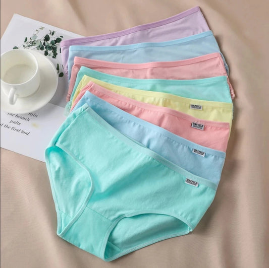 7Pcs Candy Color Cotton Panties - Comfortable Mid-Waist Plus Size Briefs - ZOOMNSTORE