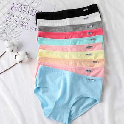 7Pcs Candy Color Cotton Panties - Comfortable Mid-Waist Plus Size Briefs - ZOOMNSTORE