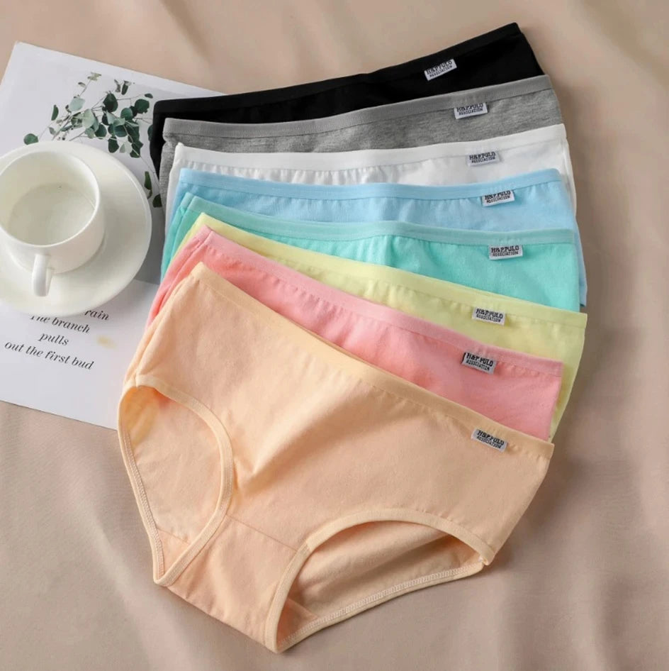 7Pcs Candy Color Cotton Panties - Comfortable Mid-Waist Plus Size Briefs - ZOOMNSTORE