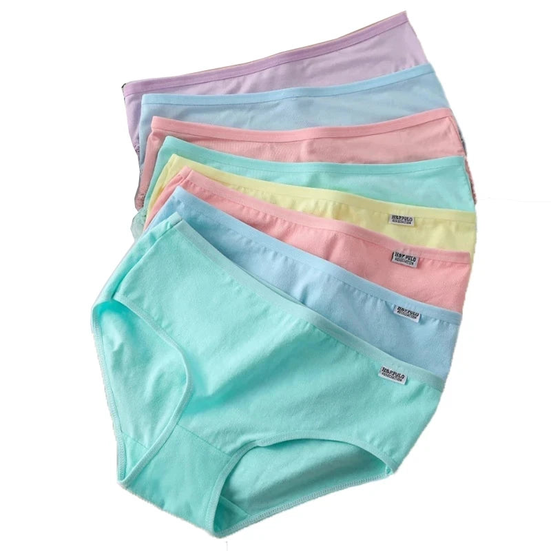7Pcs Candy Color Cotton Panties - Comfortable Mid-Waist Plus Size Briefs - ZOOMNSTORE