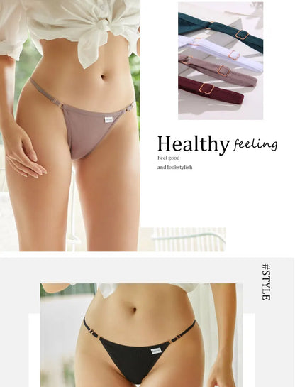 Cotton Women's Panties - Sexy Thong Underwear Set | Adjustable Waist, Breathable Soft Intimates - ZOOMNSTORE