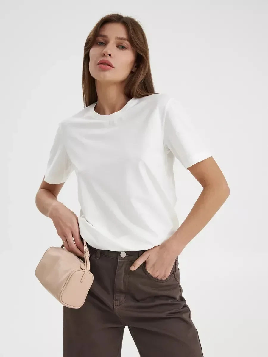 Cotton Summer Womens T-Shirt - Short Sleeve Loose Basic Top - ZOOMNSTORE