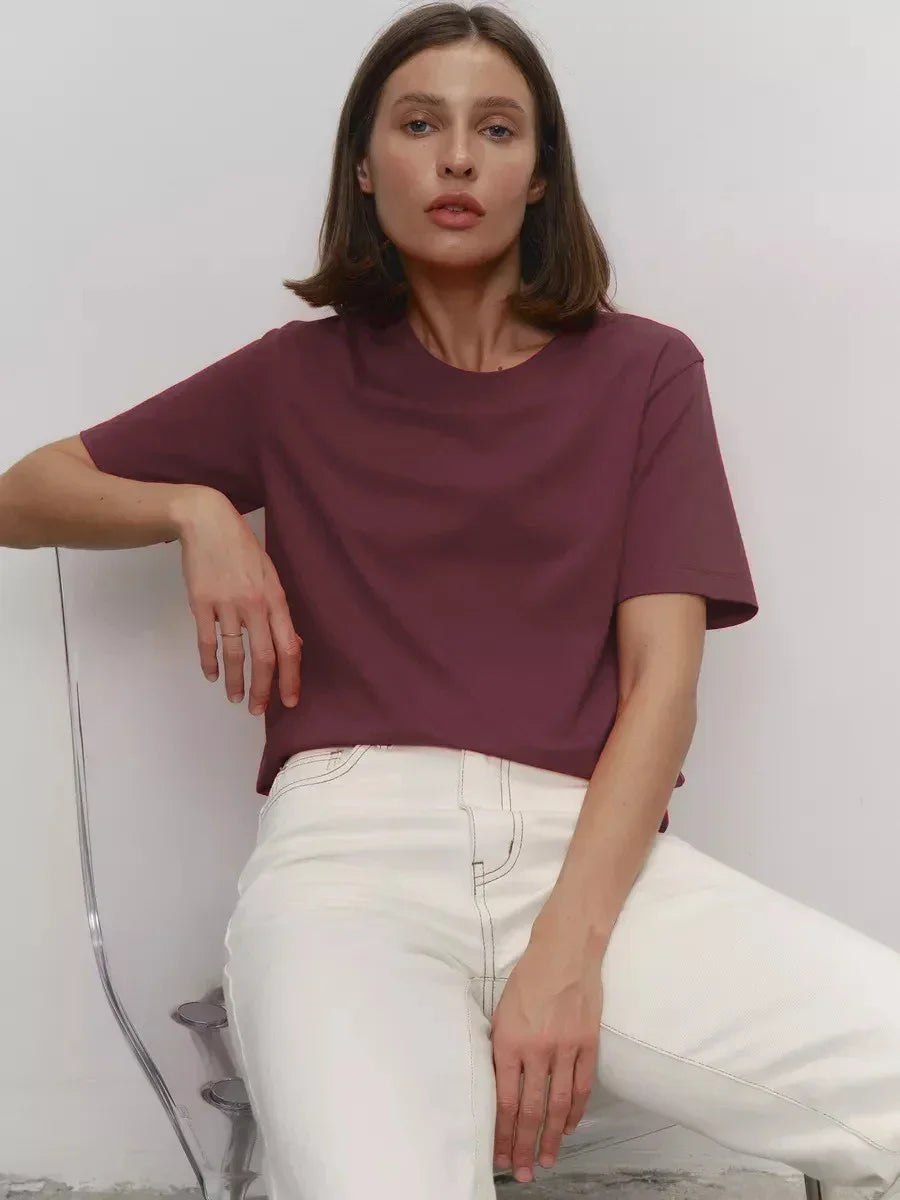 Cotton Summer Womens T-Shirt - Short Sleeve Loose Basic Top - ZOOMNSTORE