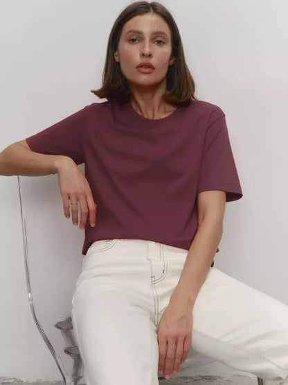 Cotton Summer Womens T-Shirt - Short Sleeve Loose Basic Top - ZOOMNSTORE