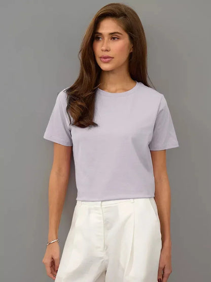 Cotton Summer Womens T-Shirt - Short Sleeve Loose Basic Top - ZOOMNSTORE