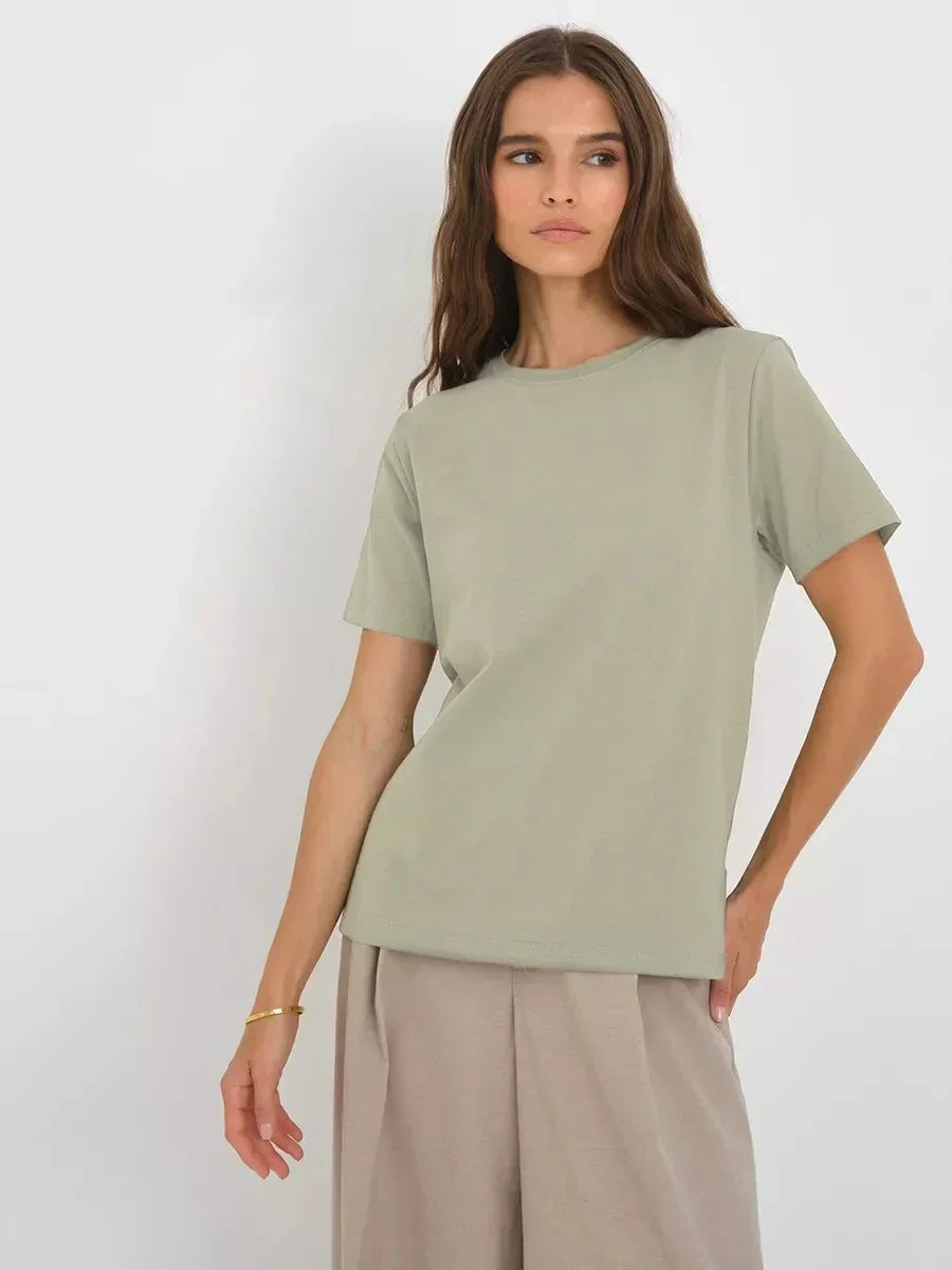 Cotton Summer Womens T-Shirt - Short Sleeve Loose Basic Top - ZOOMNSTORE