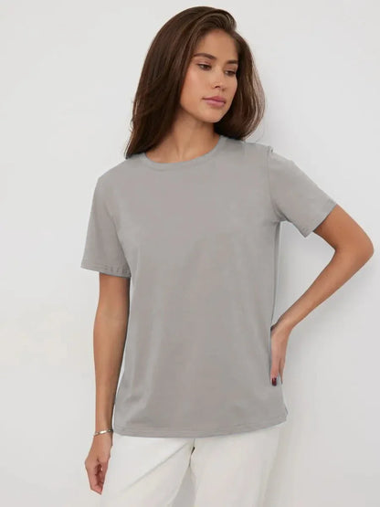 Cotton Summer Womens T-Shirt - Short Sleeve Loose Basic Top - ZOOMNSTORE