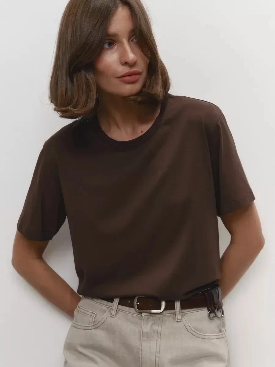 Cotton Summer Womens T-Shirt - Short Sleeve Loose Basic Top - ZOOMNSTORE