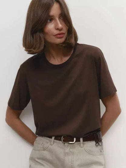 Cotton Summer Womens T-Shirt - Short Sleeve Loose Basic Top - ZOOMNSTORE