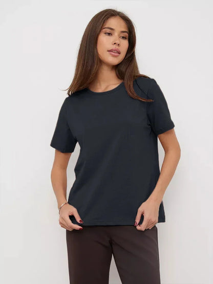 Cotton Summer Womens T-Shirt - Short Sleeve Loose Basic Top - ZOOMNSTORE