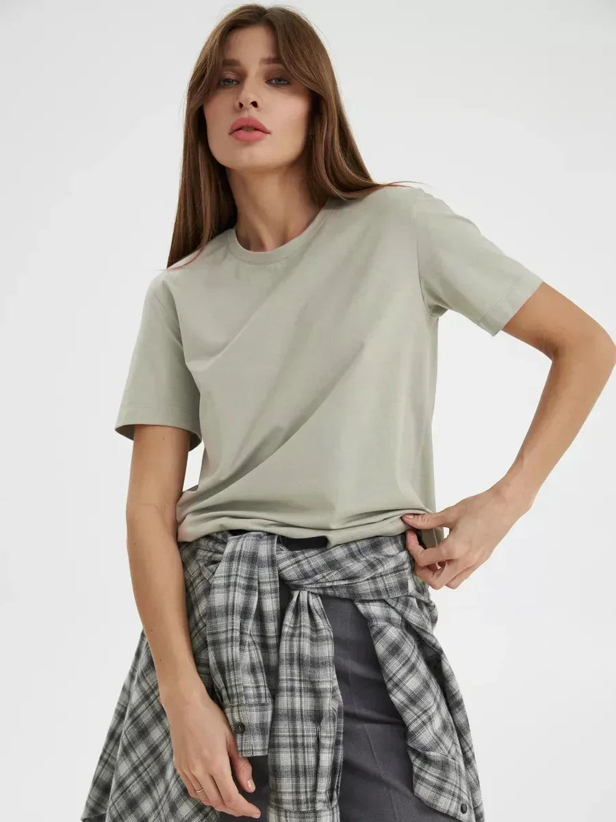 Cotton Summer Womens T-Shirt - Short Sleeve Loose Basic Top - ZOOMNSTORE