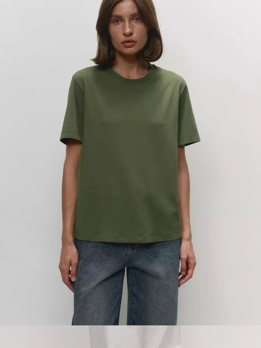 Cotton Summer Womens T-Shirt - Short Sleeve Loose Basic Top - ZOOMNSTORE