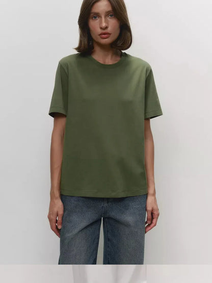 Cotton Summer Womens T-Shirt - Short Sleeve Loose Basic Top - ZOOMNSTORE