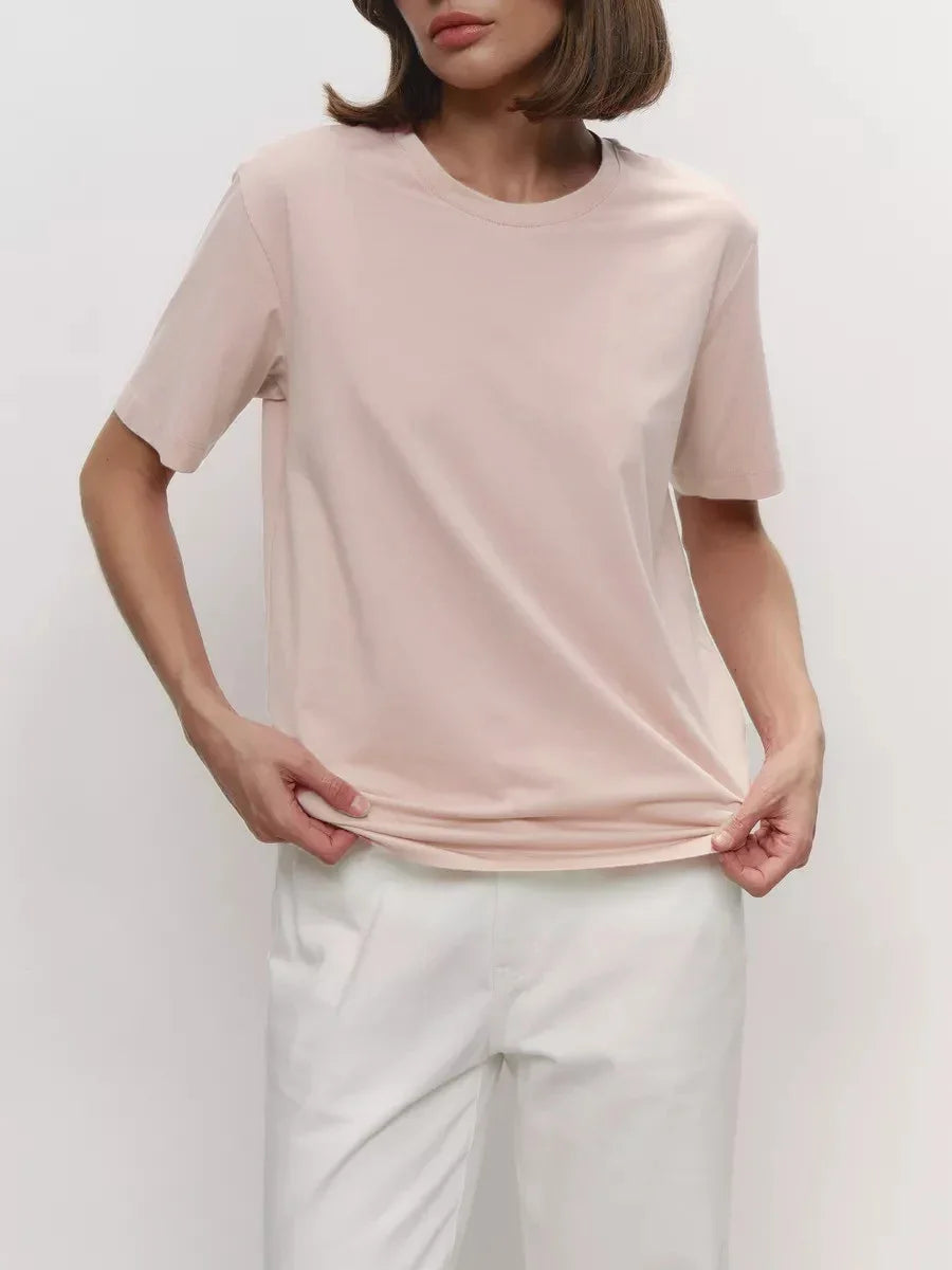 Cotton Summer Womens T-Shirt - Short Sleeve Loose Basic Top - ZOOMNSTORE