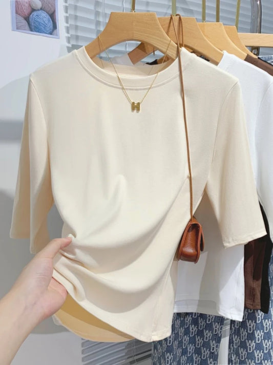 Cotton Womens Crew Neck T-Shirt - Summer Short Sleeve Basic Top - ZOOMNSTORE