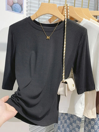 Cotton Womens Crew Neck T-Shirt - Summer Short Sleeve Basic Top - ZOOMNSTORE