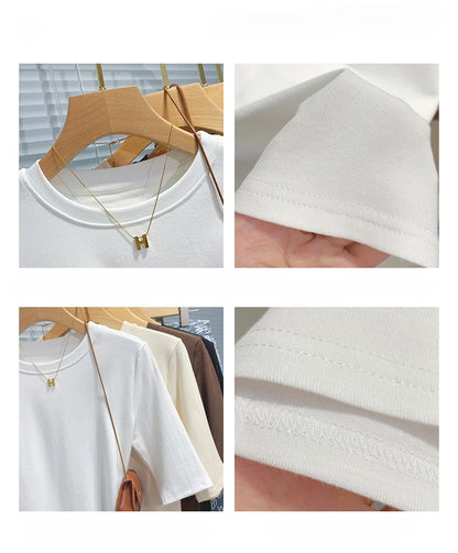 Cotton Womens Crew Neck T-Shirt - Summer Short Sleeve Basic Top - ZOOMNSTORE