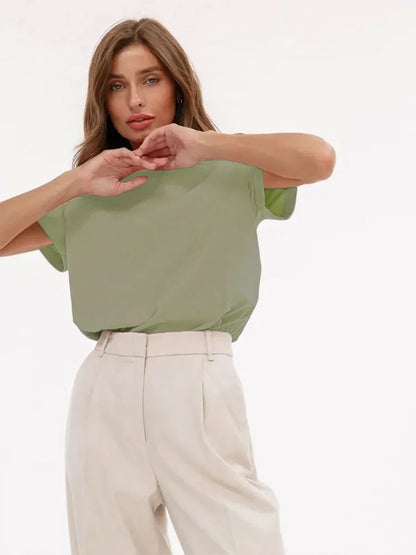 Cotton Womens T-Shirt - Summer Short Sleeve Loose Basic Top - ZOOMNSTORE