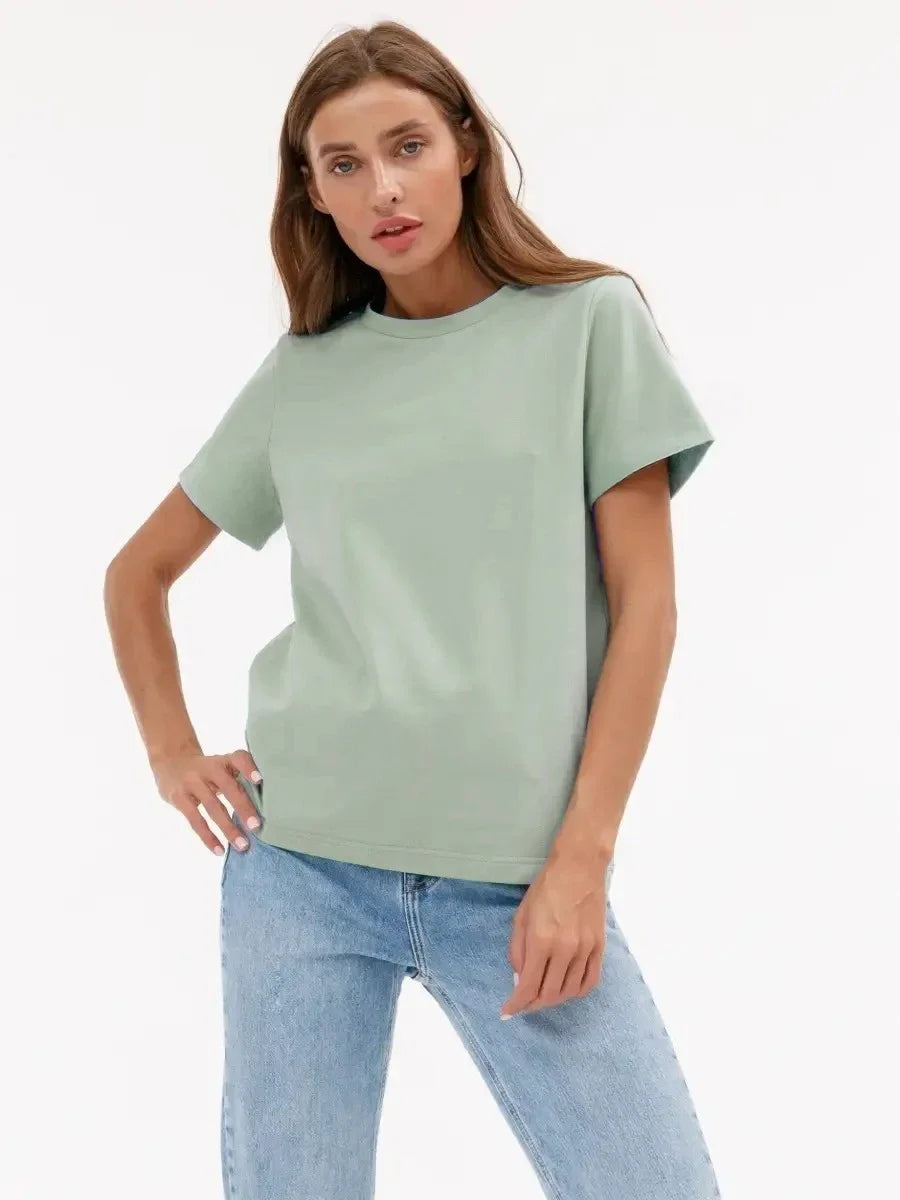 Cotton Womens T-Shirt - Summer Short Sleeve Loose Basic Top - ZOOMNSTORE