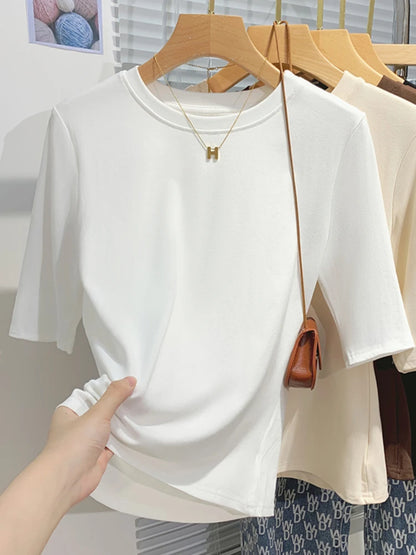 Cotton Womens Crew Neck T-Shirt - Summer Short Sleeve Basic Top - ZOOMNSTORE