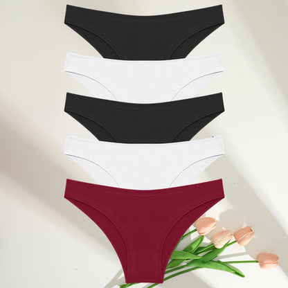 Cotton Womens Panties Set - 5PCS M-XXL Lingerie in 7 Colors - ZOOMNSTORE