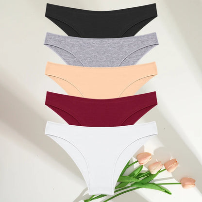 Cotton Womens Panties Set - 5PCS M-XXL Lingerie in 7 Colors - ZOOMNSTORE