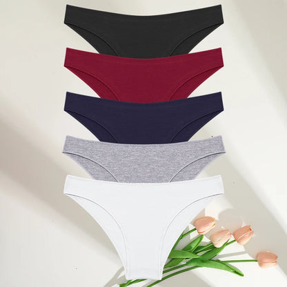Cotton Womens Panties Set - 5PCS M-XXL Lingerie in 7 Colors - ZOOMNSTORE