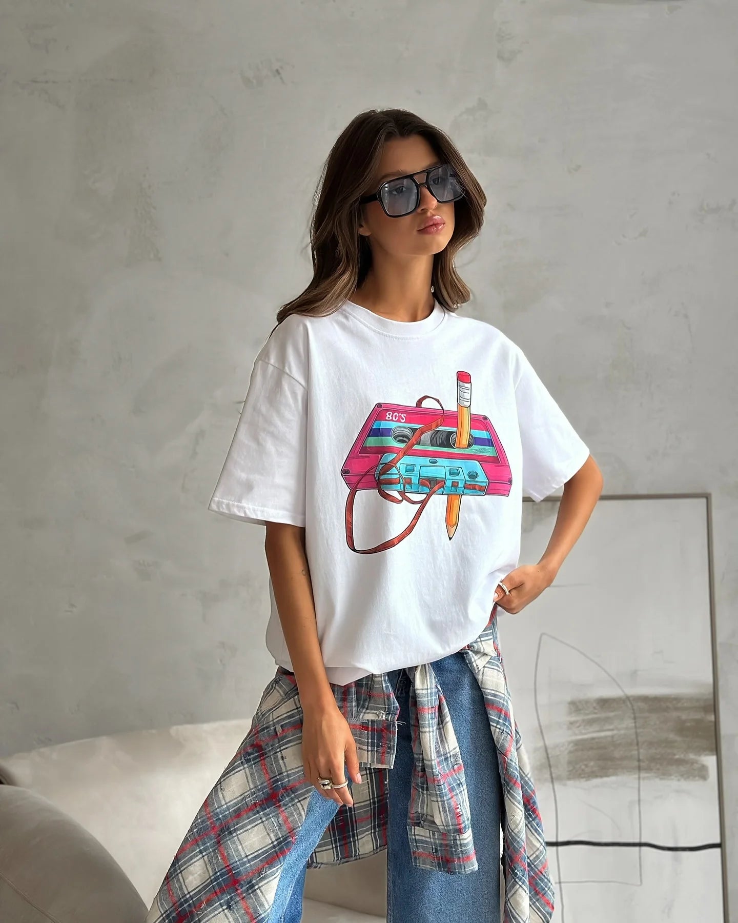 Cotton Womens Vintage Printed T-Shirt - Casual Hip Hop Short Sleeve Top - ZOOMNSTORE