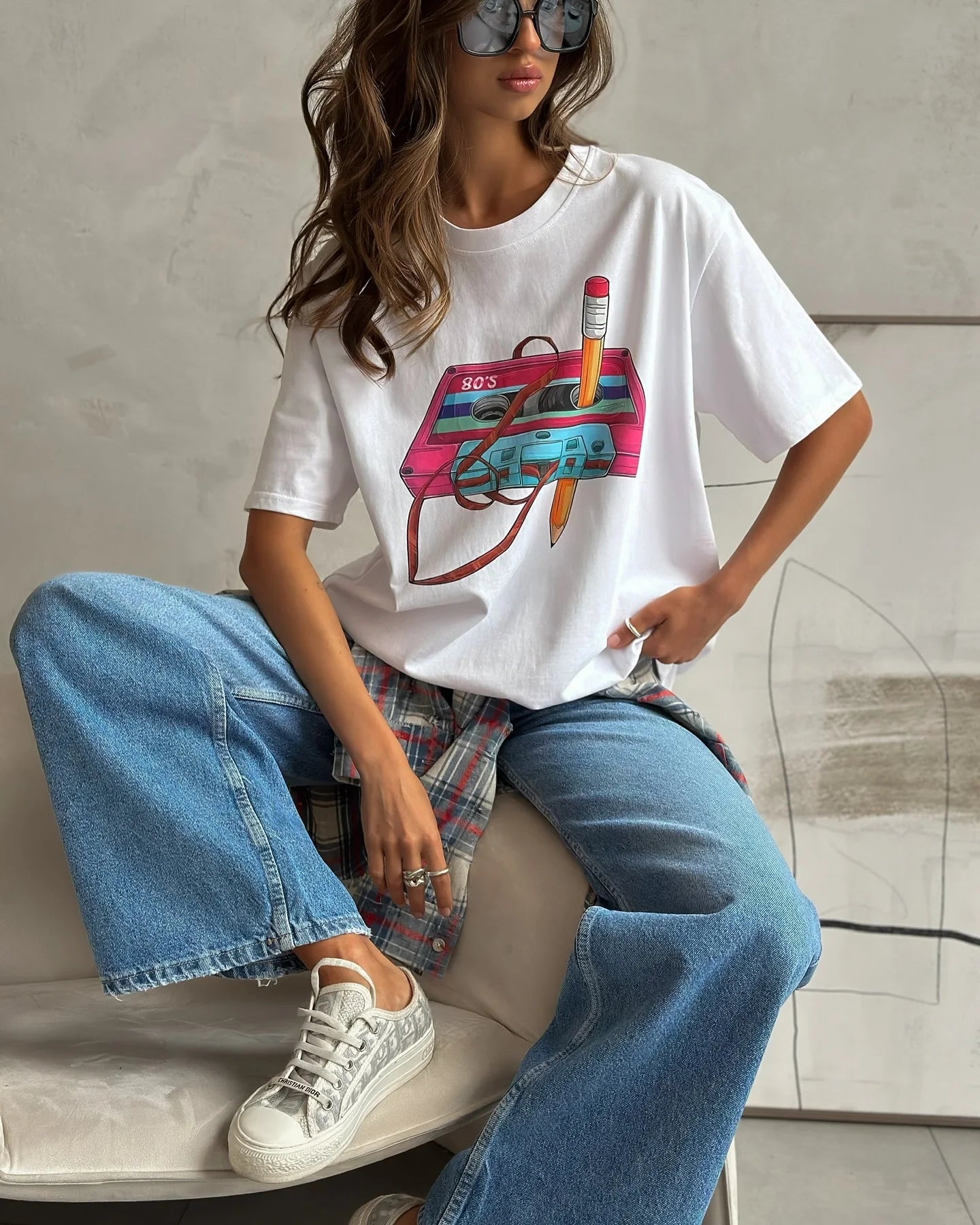 Cotton Womens Vintage Printed T-Shirt - Casual Hip Hop Short Sleeve Top - ZOOMNSTORE