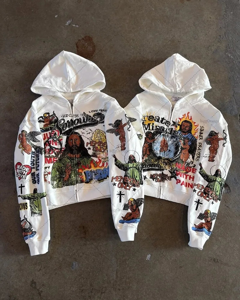 Oversized Cotton Zipper Hoodie - Casual Hip-Hop Sweatshirt for Men  Women - ZOOMNSTORE