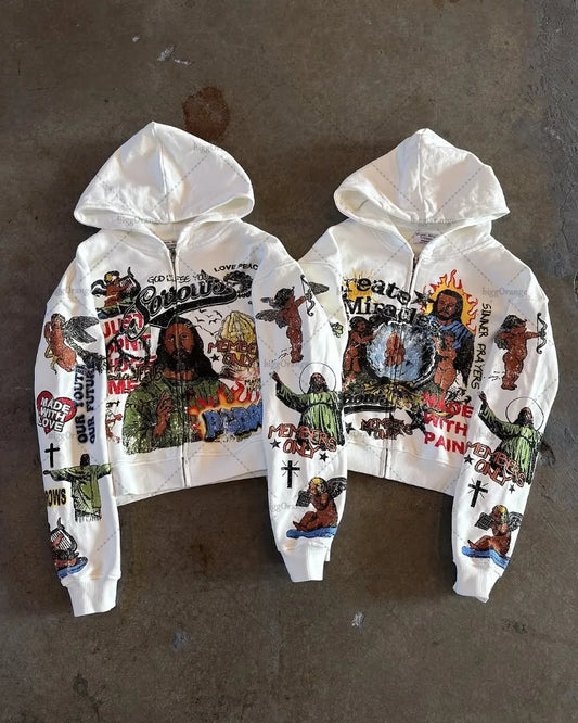 Oversized Cotton Zipper Hoodie - Casual Hip-Hop Sweatshirt for Men  Women - ZOOMNSTORE