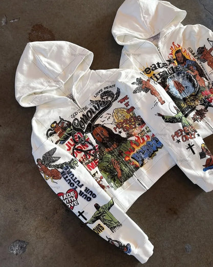 Oversized Cotton Zipper Hoodie - Casual Hip-Hop Sweatshirt for Men  Women - ZOOMNSTORE