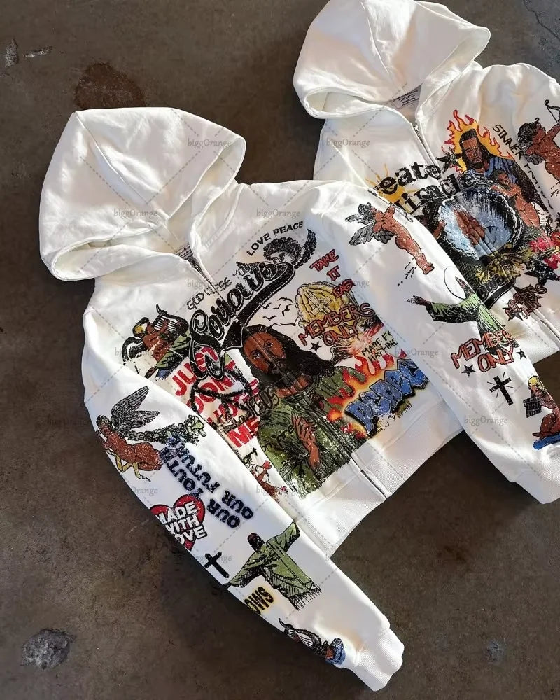 Oversized Cotton Zipper Hoodie - Casual Hip-Hop Sweatshirt for Men  Women - ZOOMNSTORE