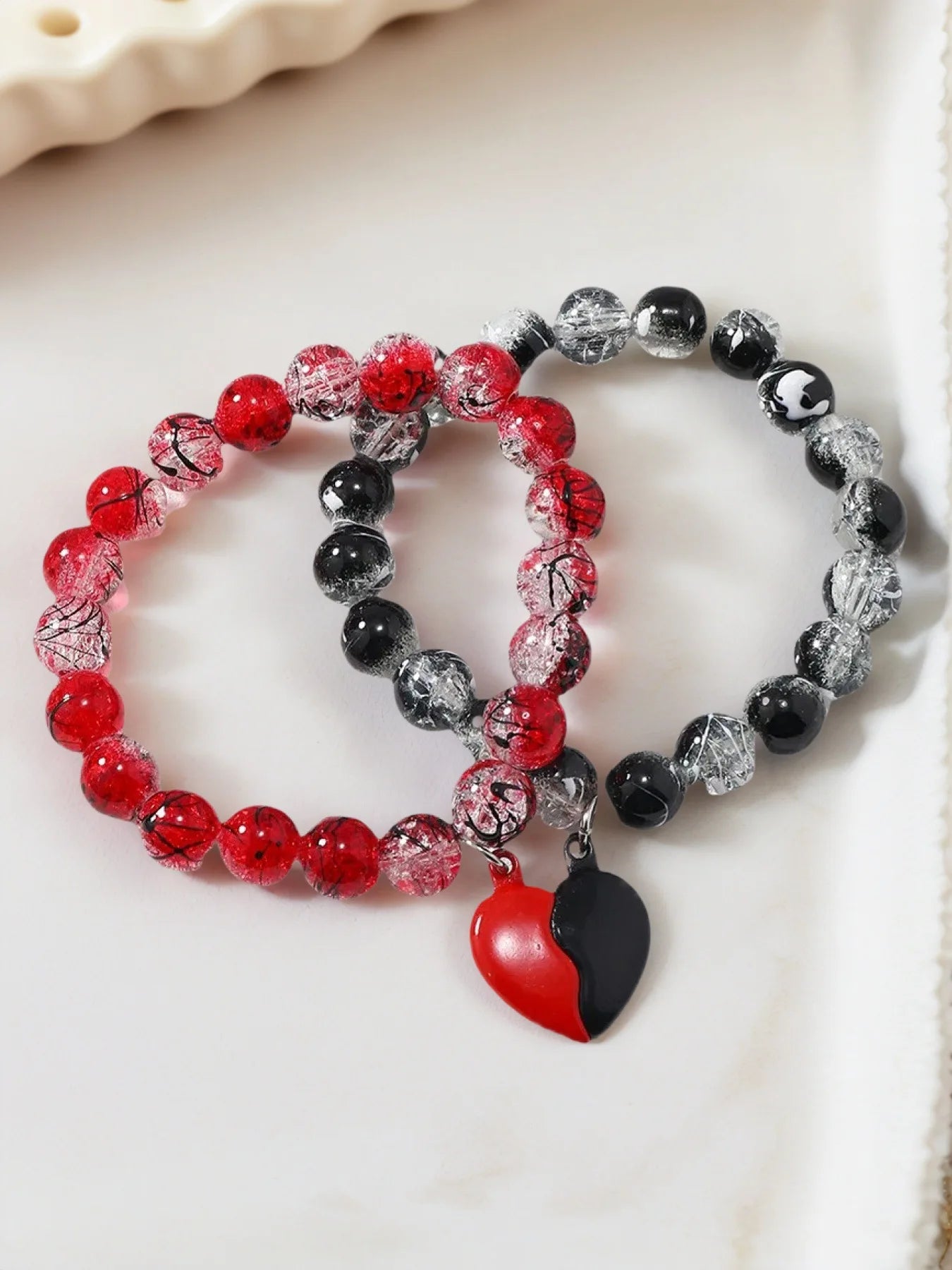 Couple Bracelet - 10mm Handmade Magnetic Heart  Broken Glass Beads - ZOOMNSTORE