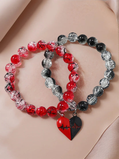 Couple Bracelet - 10mm Handmade Magnetic Heart  Broken Glass Beads - ZOOMNSTORE
