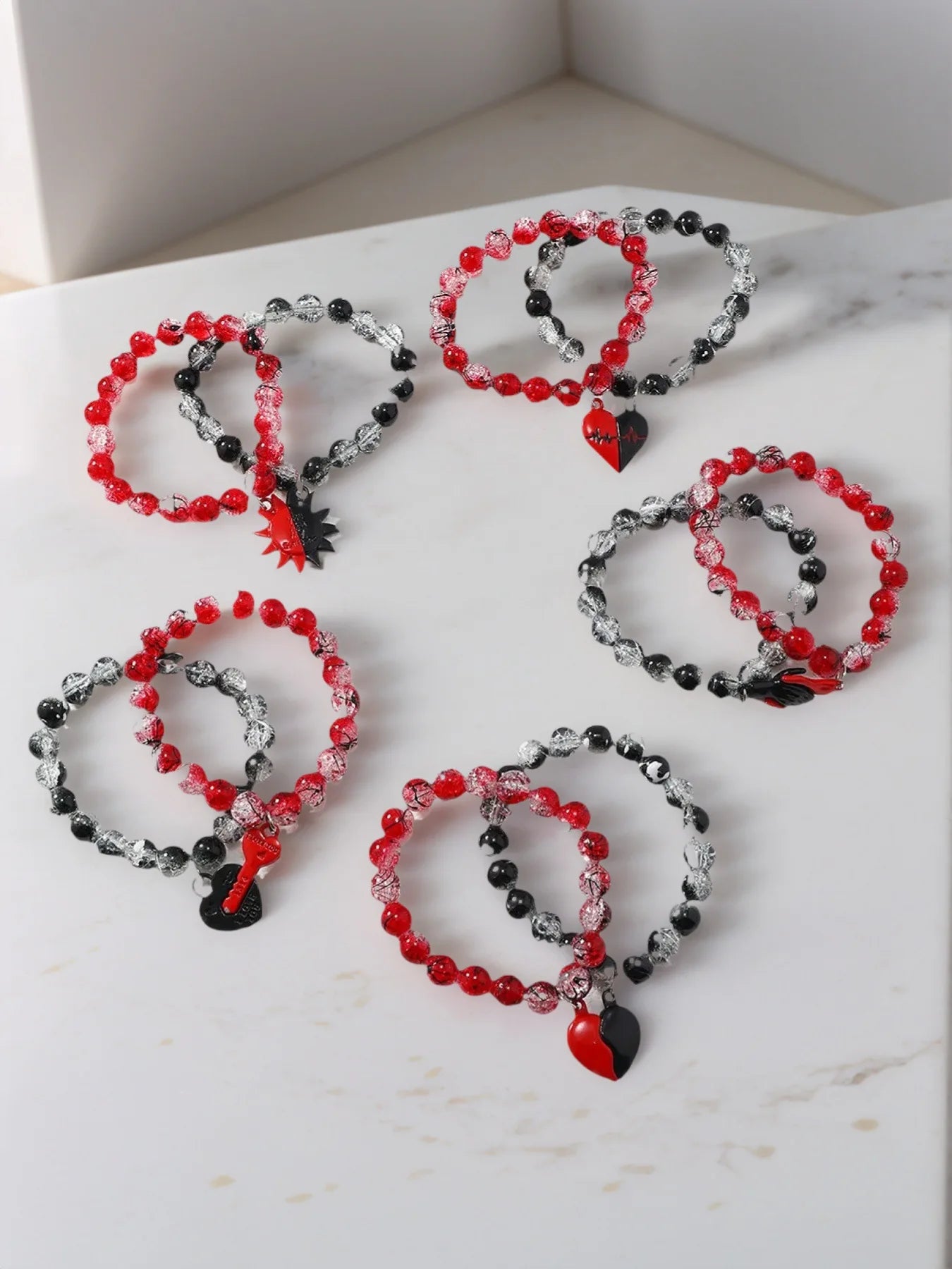 Couple Bracelet - 10mm Handmade Magnetic Heart  Broken Glass Beads - ZOOMNSTORE