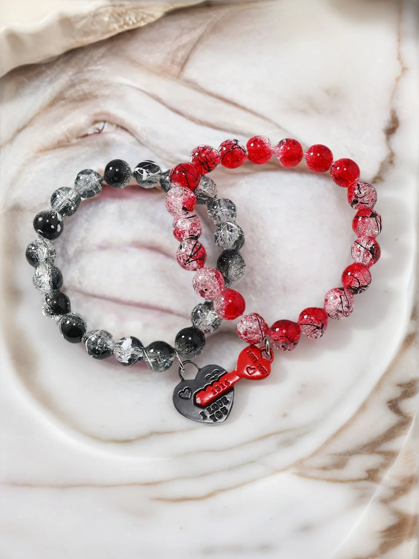 Couple Bracelet - 10mm Handmade Magnetic Heart  Broken Glass Beads - ZOOMNSTORE