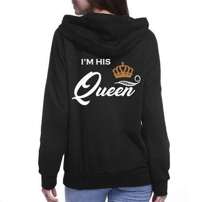 Couple Hoodies - Printing Her King  His Queen Sweatshirts Casual Harajuku Fashion - ZOOMNSTORE