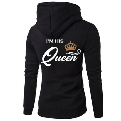 Couple Hoodies - Printing Her King  His Queen Sweatshirts Casual Harajuku Fashion - ZOOMNSTORE